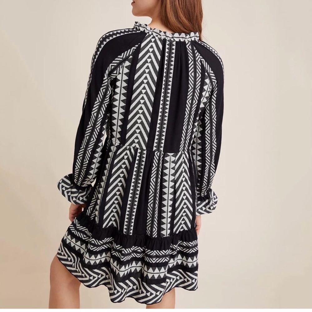 ANTHROPOLOGIE Dominique Tunic Dress Boho Black White Size Small Petite - Picture 2 of 16